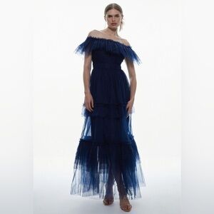 NWT Karen Millen Tulle Corseted Bardot Maxi Dress